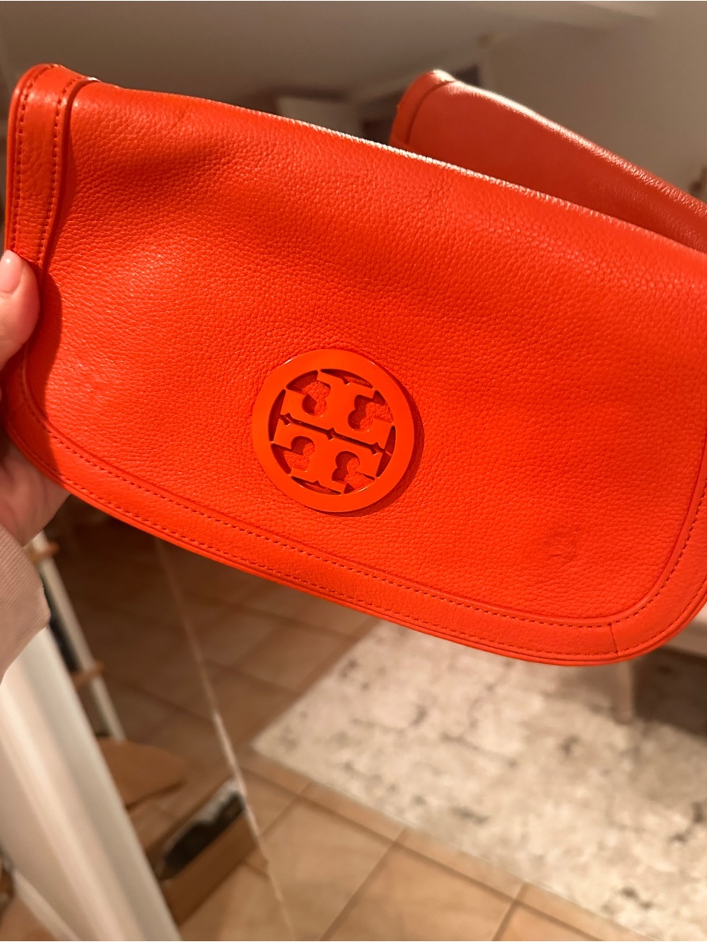 Rara Tory Burch Bright Orange Leather Flap Crossbody or clutch